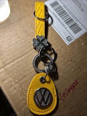 Yellow Rhinestone Key & Card Wristlet with VW-Style Charm